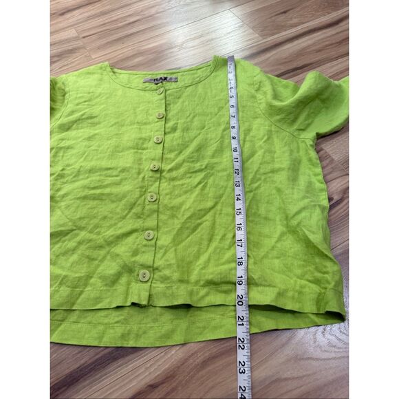 Flax NWOT linen button front shirt lime green relaxed fit size S small - Picture 8 of 8